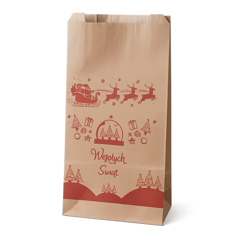 Torebka 150x290 brązowa nadruk "Merry Christmas" 35g  1000 szt 