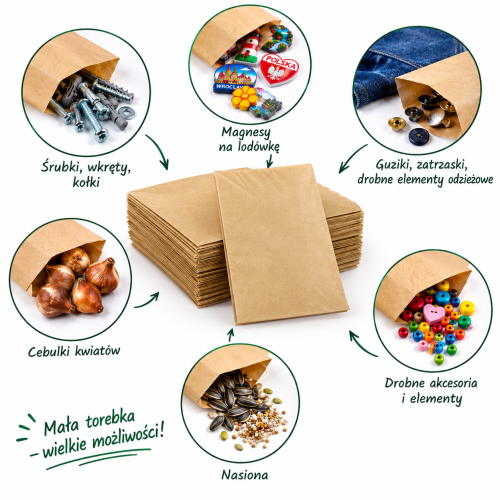 Torebka papierowa mała DIY, na magnesy, biżuteria 100x170 brązowa bez nadruku 35g 1000 szt