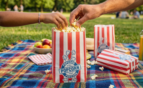 Torebka 180x330 biała nadruk "Popcorn" 2 kol. 35g 200 szt