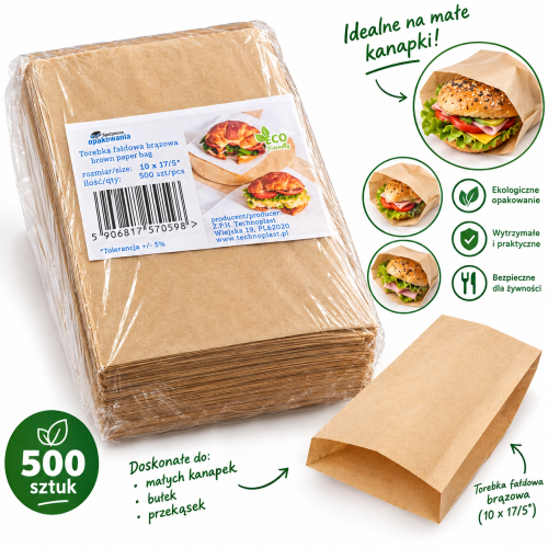 Torebka papierowa mała DIY, na magnesy, biżuteria 100x170 brązowa bez nadruku 35g 500 szt 
