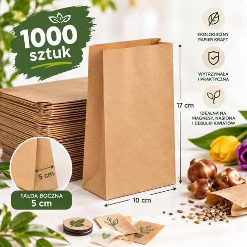Torebka papierowa mała DIY, na magnesy, biżuteria 100x170 brązowa bez nadruku 35g 1000 szt
