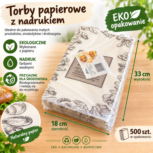 Torebka na chleb 180x330 biała nadruk "Smacznego" 33g 500 szt