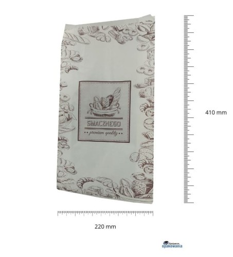 Torebka 220x410 biała nadruk "Smacznego" 33g  500 szt