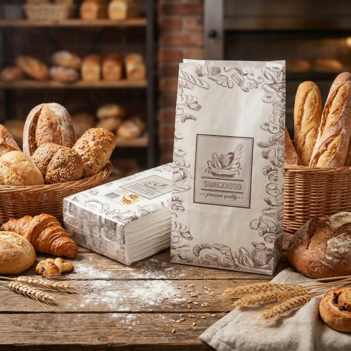 Torebka 150x240 biała nadruk "Smacznego" 33g 500 szt 